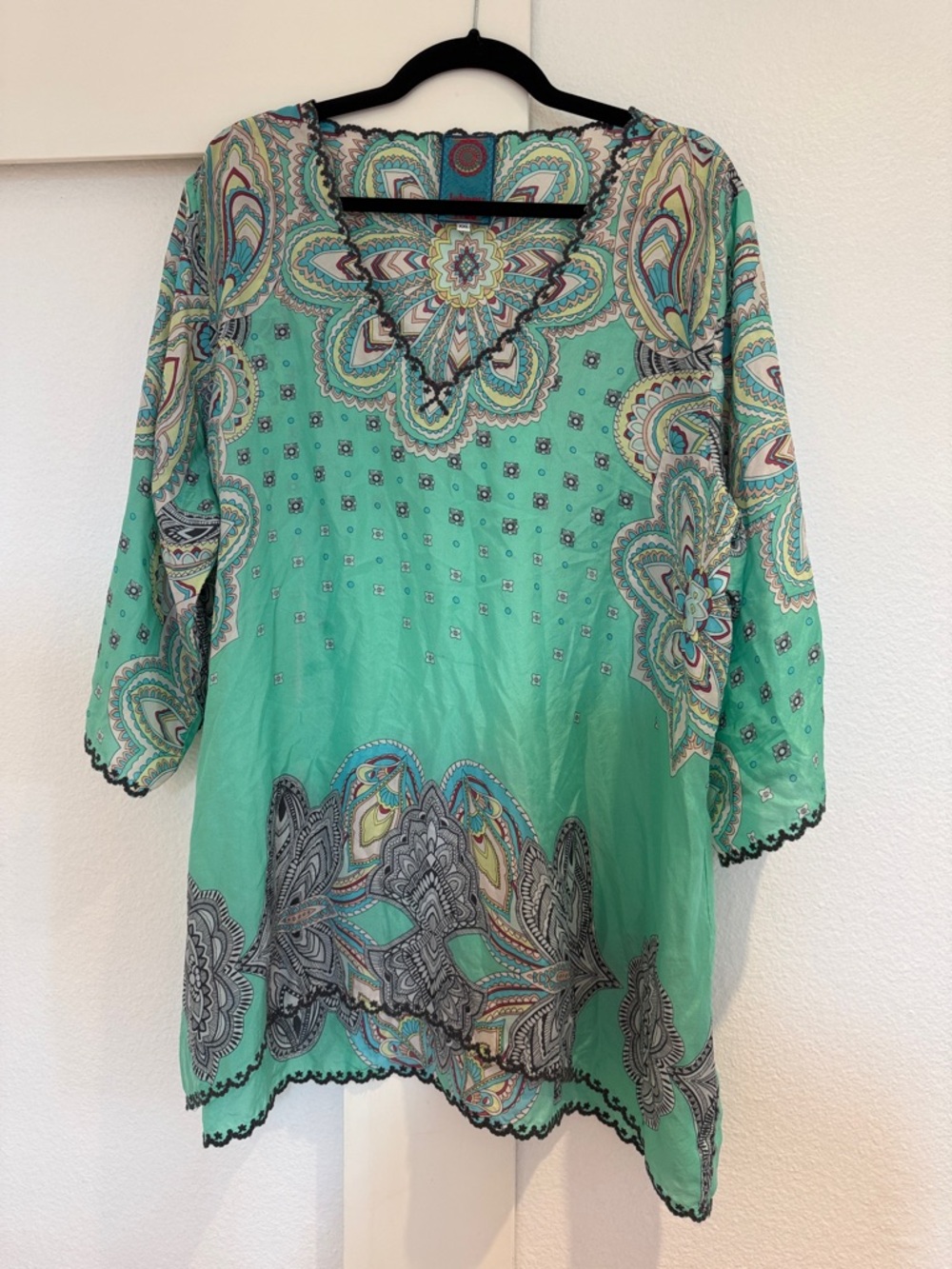 Johnny Was Mint Green Paisley Embroidered Tunic